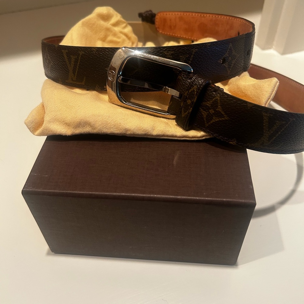 Men's Louis Vuitton Brown Monogrammed Leather Belt